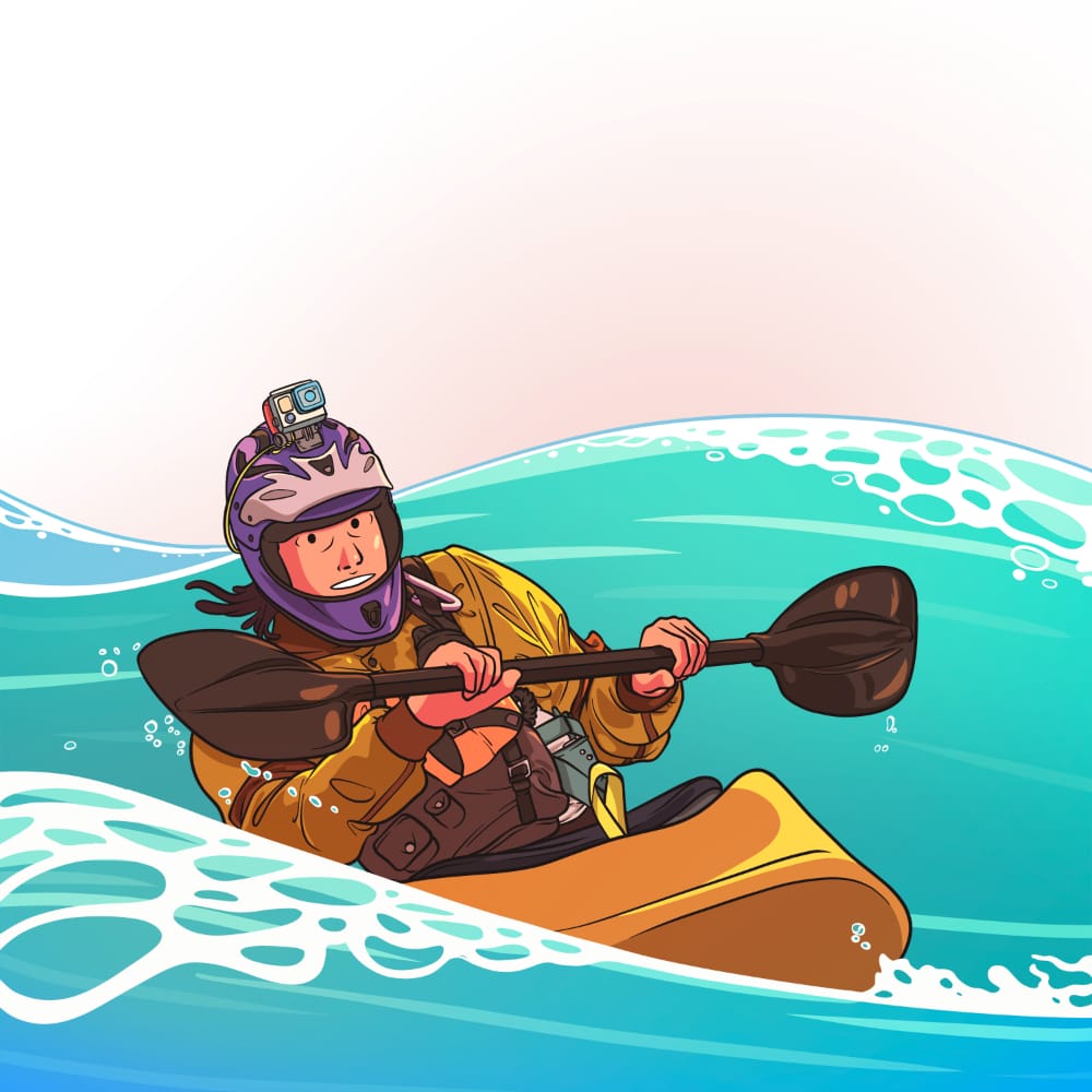 kayaker getting through some good sized waves