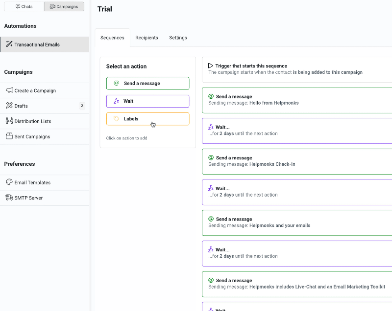 Helpmonks - creating an automation email campaign with ease